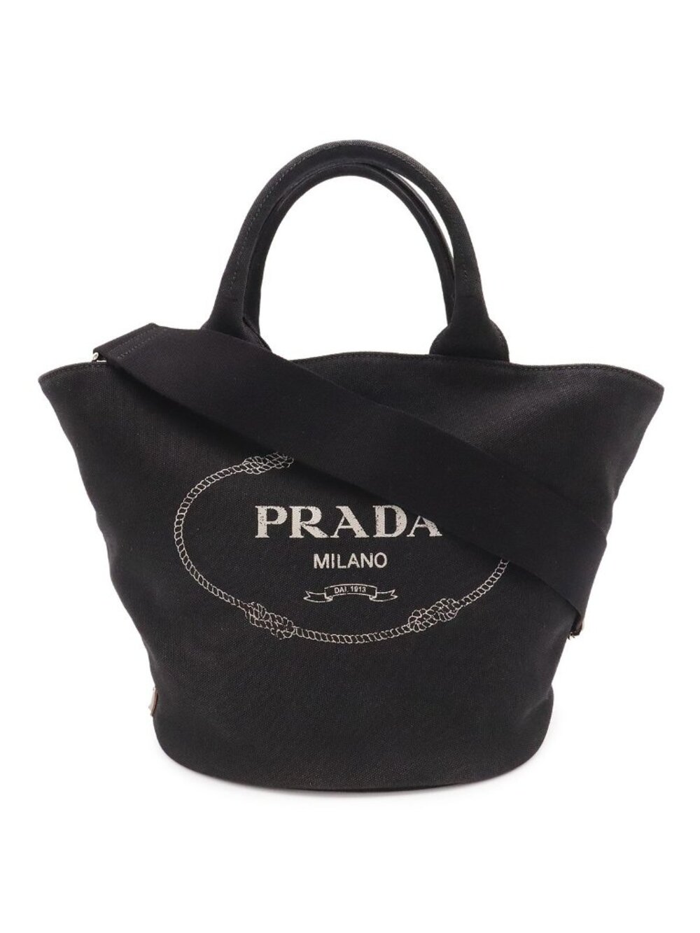 Prada Canapa Tote 2-Way Shoulder Bag Crossbody Canvas Leather Nero Black